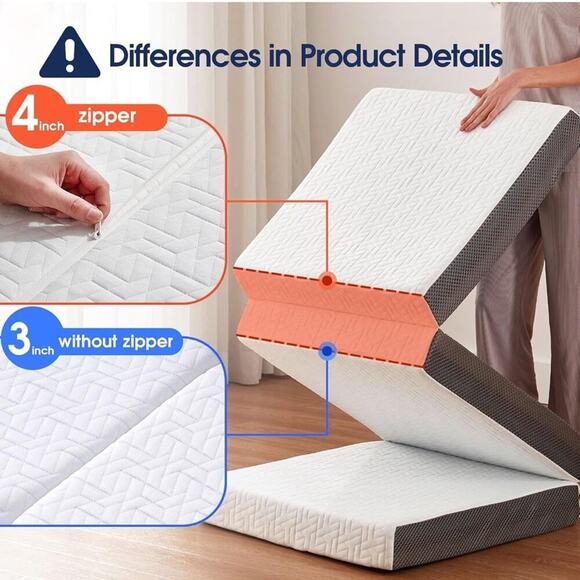 3 Inch Tri Folding Mattress Full Size Storage Bag, Foldable Memory Foam Guest - Picture 2 of 7